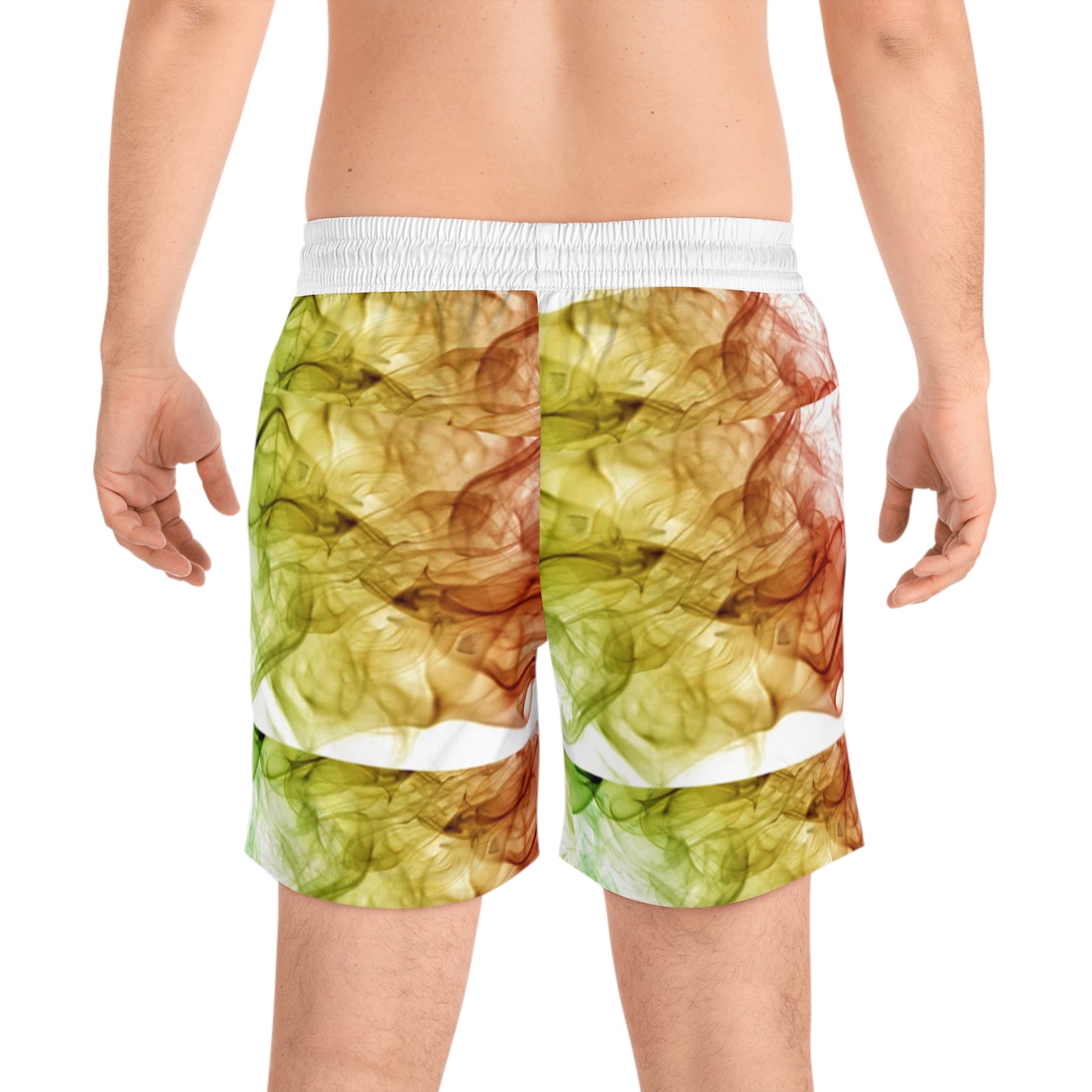 Men's Mid-Length Swim Shorts, Men's Rasta Inspired Swim Trunks, Rasta Smoke Swim Trunks