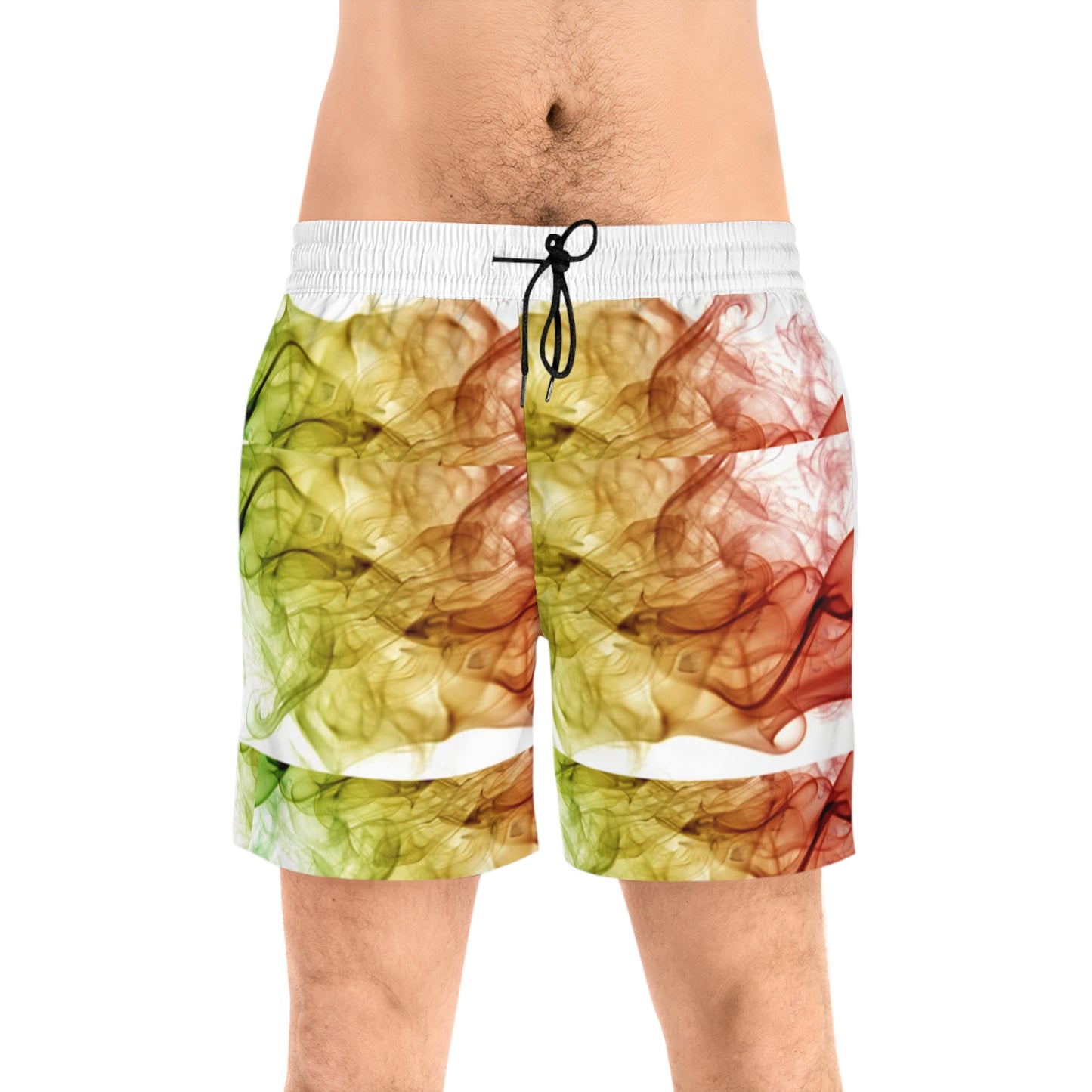 Men's Mid-Length Swim Shorts, Men's Rasta Inspired Swim Trunks, Rasta Smoke Swim Trunks