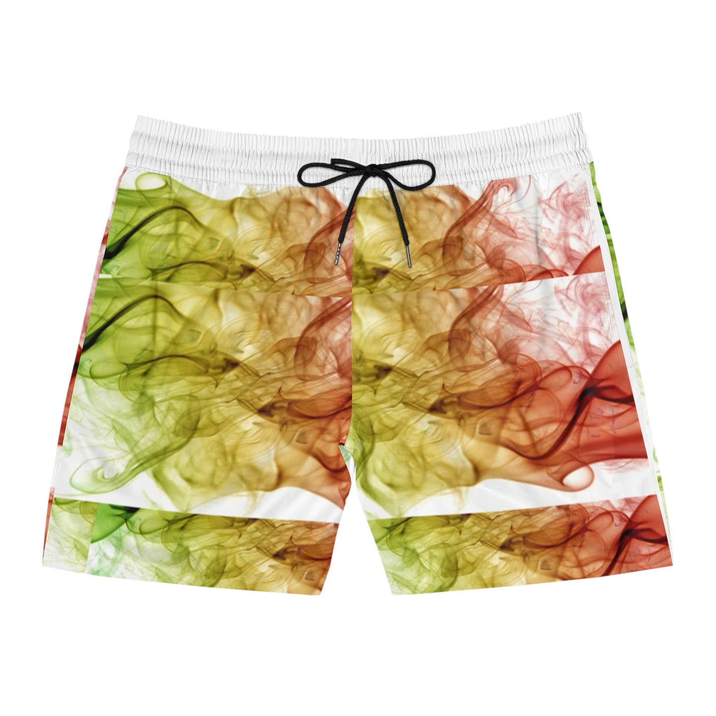 Men's Mid-Length Swim Shorts, Men's Rasta Inspired Swim Trunks, Rasta Smoke Swim Trunks