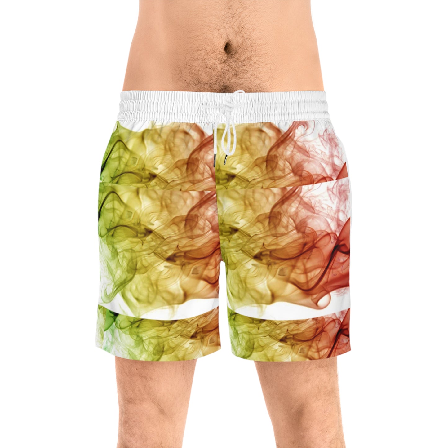 Men's Mid-Length Swim Shorts, Men's Rasta Inspired Swim Trunks, Rasta Smoke Swim Trunks