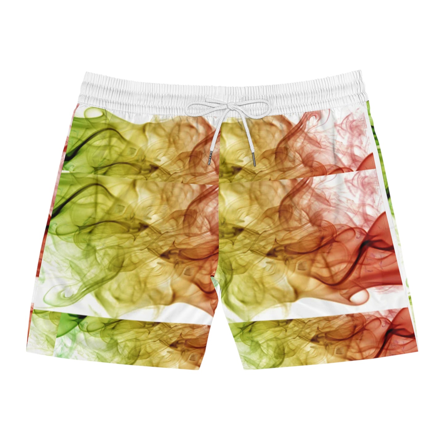 Men's Mid-Length Swim Shorts, Men's Rasta Inspired Swim Trunks, Rasta Smoke Swim Trunks