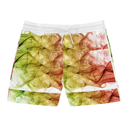 Men's Mid-Length Swim Shorts, Men's Rasta Inspired Swim Trunks, Rasta Smoke Swim Trunks